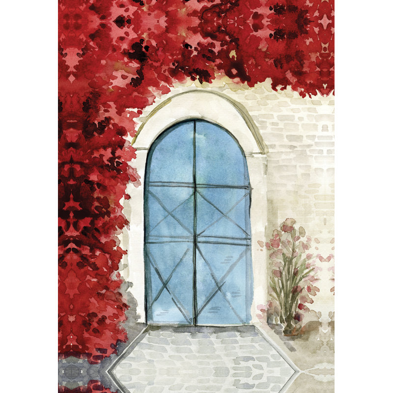 Bleu porte rouge, reproduction d’art sur toile tendue, H 48 po x l 32 po