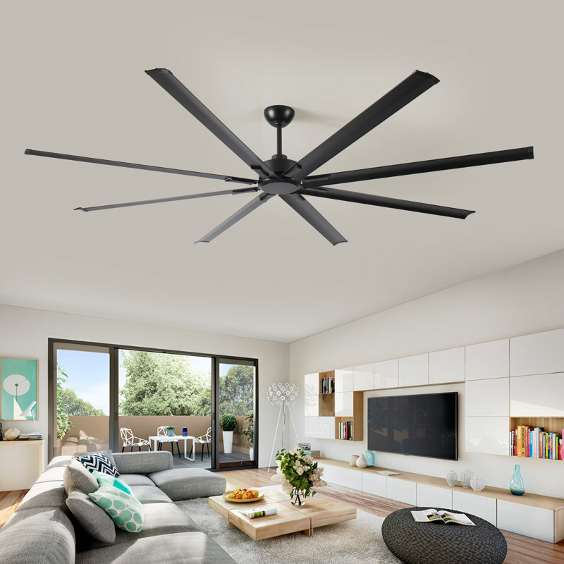 Ventilateur de plafond industriel à courant continu de 96 pouces, grand ventilateur de plafond avec 8 pales réversibles, télécommande à 5 vitesses, noir