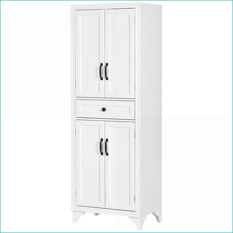 Kitchen Pantry Cabinet | HOMCOM 67” Tall Freestanding 4-Door with Drawer &amp; Adjustable Shelves | White | MDF