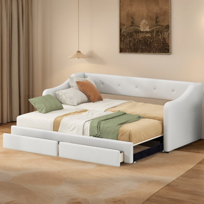 Convertible Twin XL To King Daybed With Upholstered Design And Storage Drawers