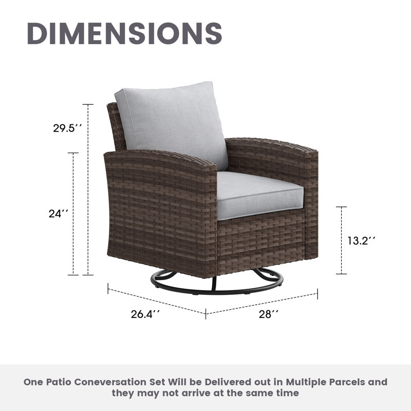 chaises de patio en osier, Cadre gris / coussin gris