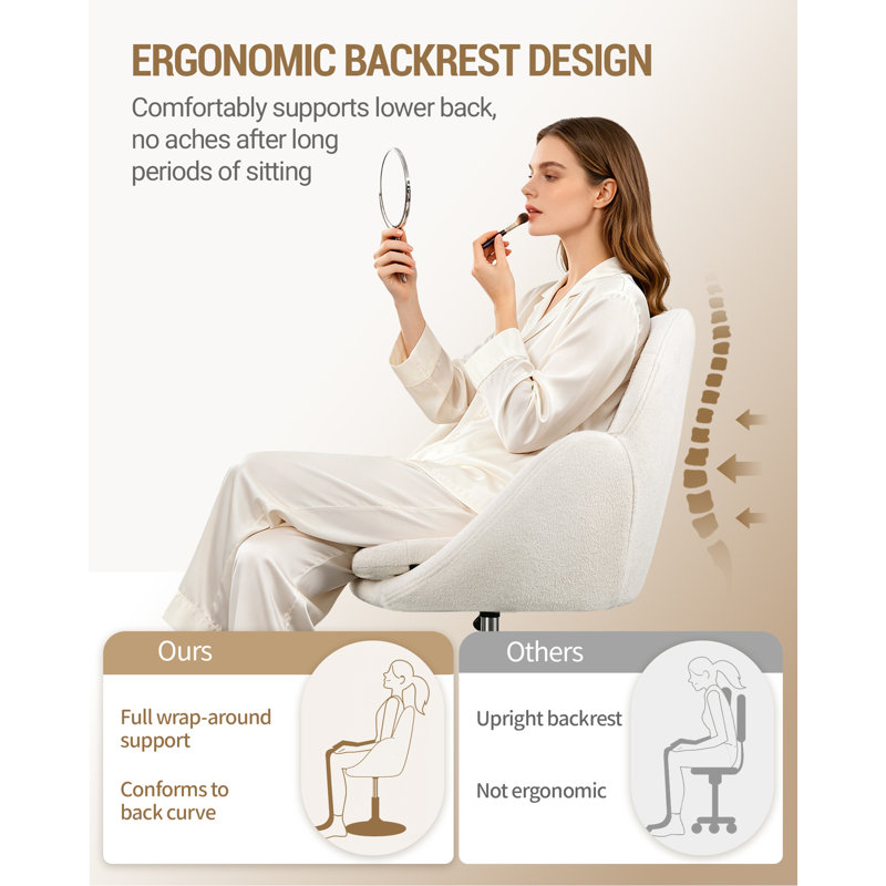 Dressing Table Chair, 360° Swivel Vanity Chair with Backrest, Height Adjustable Makeup Vanity Stool for Bedroom, Dining Room, Teddy Velvet