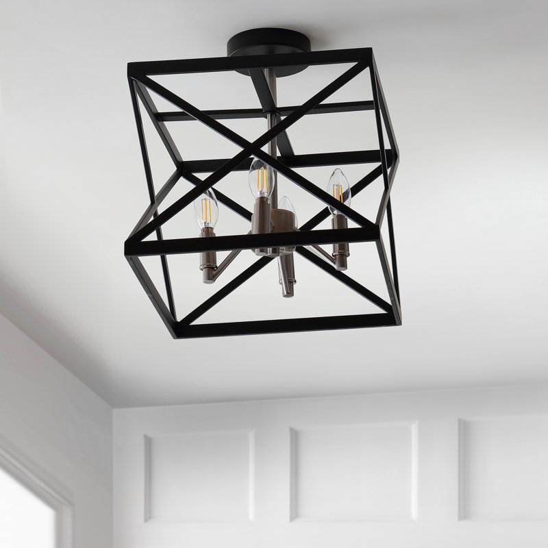 Plafonnier semi-encastré à cage géométrique 4 lumières 13 po