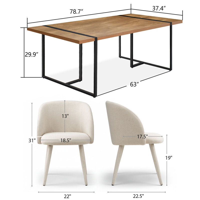 Modern 79" Rectangular Dining Table Set with 6 Upholstered Armchairs, White