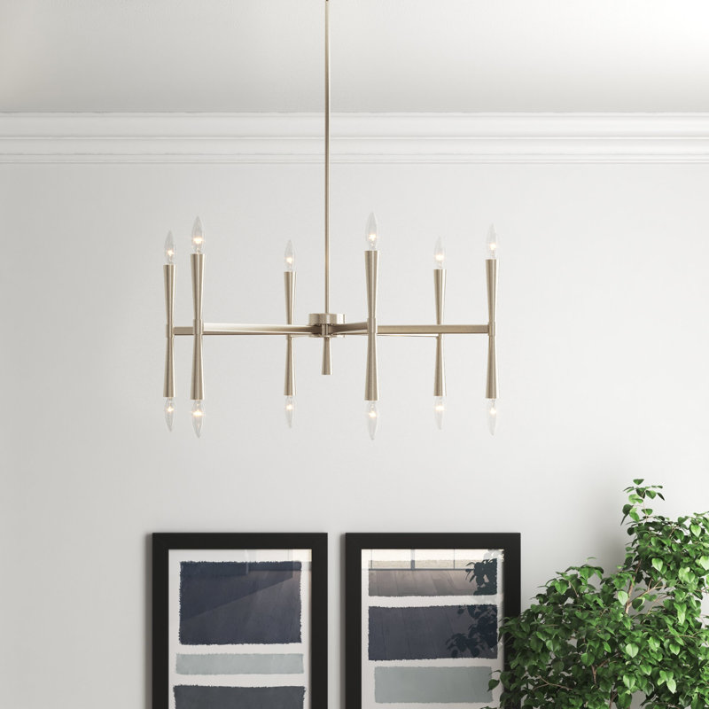 Lustre linéaire moderne unique à 12 lumières Monstair, Nickel satiné
