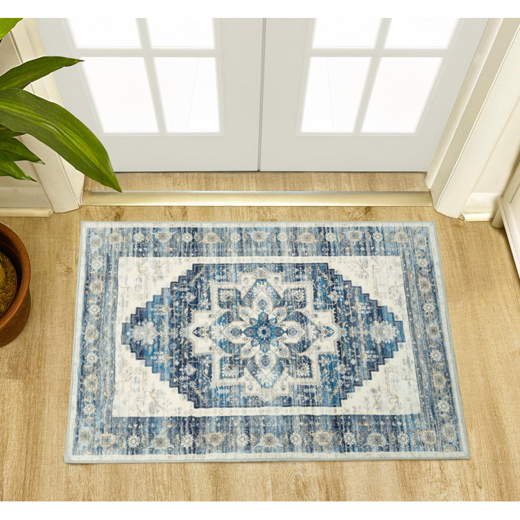 Machine Washable Area Rugs For Living Room Non-Slip Backing Foldable Boho Floral Carpet Rugs