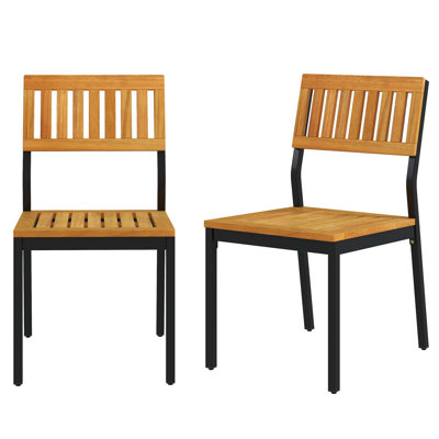 Acacia Wood and Metal Patio Dining Chair