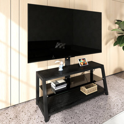 Meuble télé en verre trempé noir avec pivotant - réglable en hauteur, 3 tablettes pour téléviseurs de 32 po et 65 po, capacité de charge de 180 lb, station de charge
