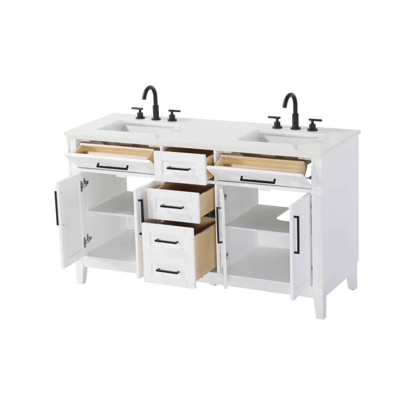 Meuble-lavabo double 60 po blanc, Blanc, 60"