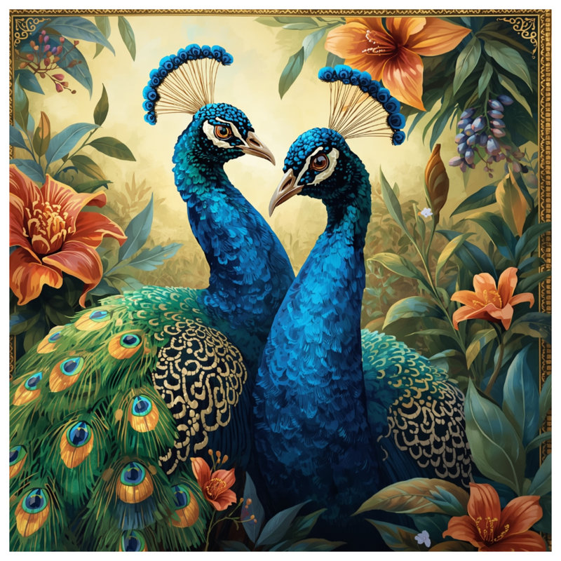 Blue Peacocks With Flowers Comforter, King