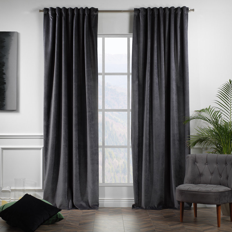 Rideau simple extra long et extra large en velours mat luxueux, 68 Ombre, L 100 po x L 84 po