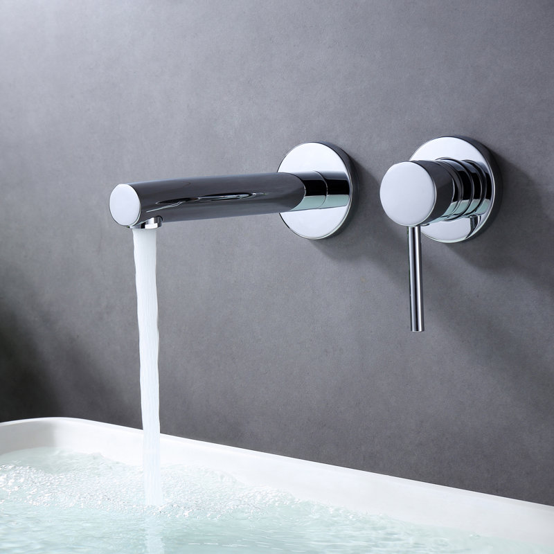 SUMERAIN Modern Wall Mounted Vessel Bathroom Sink Faucet, 2 Holes Single Handle Bathroom Sink Faucet, Chrome, Chrome