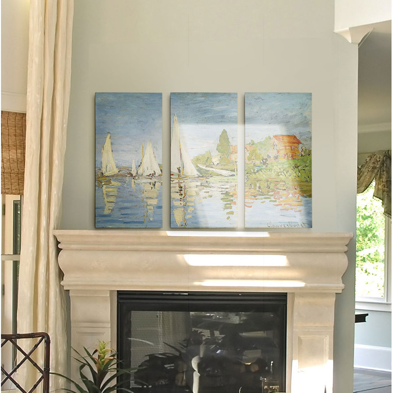"Chapelton at Argenteuil" par Claude Monet, ensemble de 3 toiles tendues, H 40 po x l 60 po x P 1,5 po