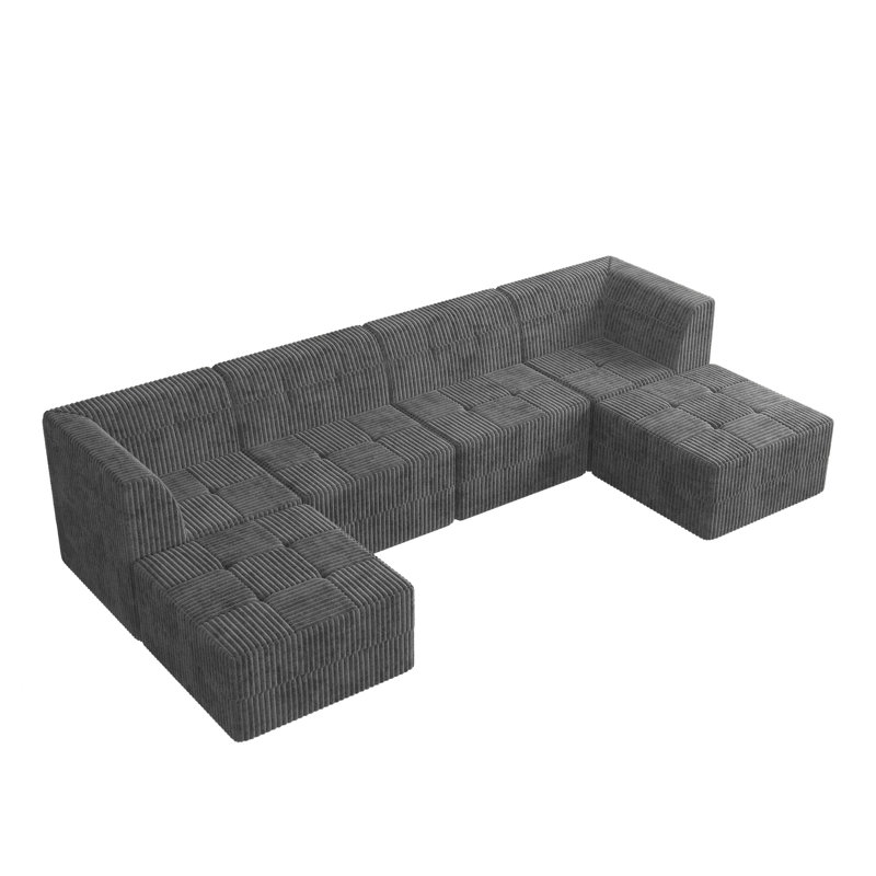 Boneless Sariya Modular Sectional Sofa, Gray Corduroy