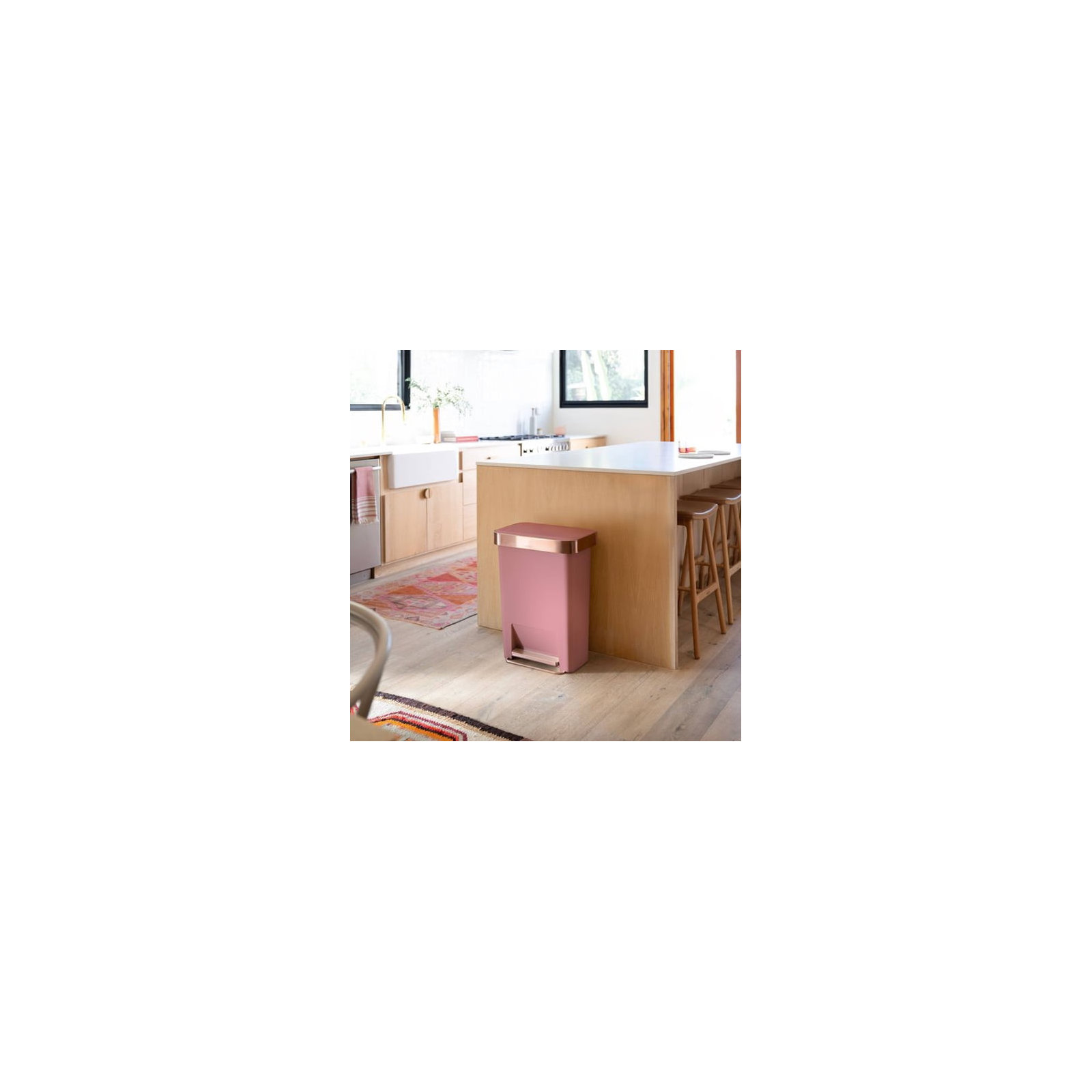 Simplehuman 45 Liter / 12 Gallon Rectangular Kitchen Step Trash Can with Soft-Close Lid, Plastic, Blush