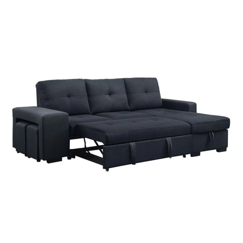 Upholstered 97 " Linen Blend L-Shaped Sofa Bed with Ottoman