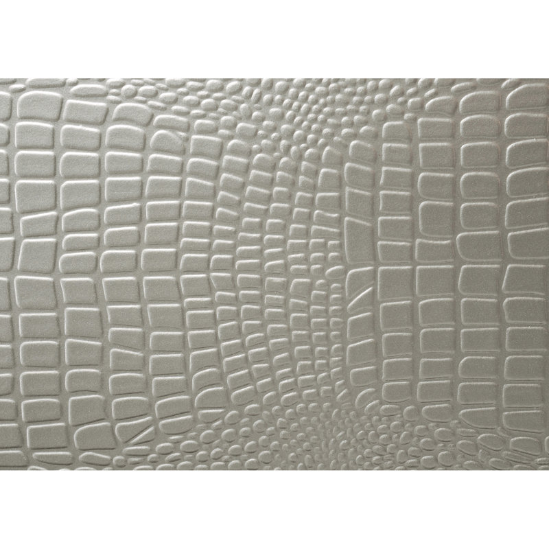 Beige & White Led Twin Size Bed With Crocodile Skin Upholstered Bedroom Furniture Touch