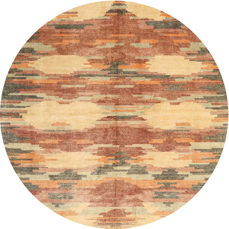 Tapis contemporain orange / jaune, Rond 5 pi
