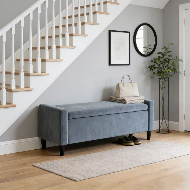 Banc de rangement rembourré pour hall d'entrée, Gris
