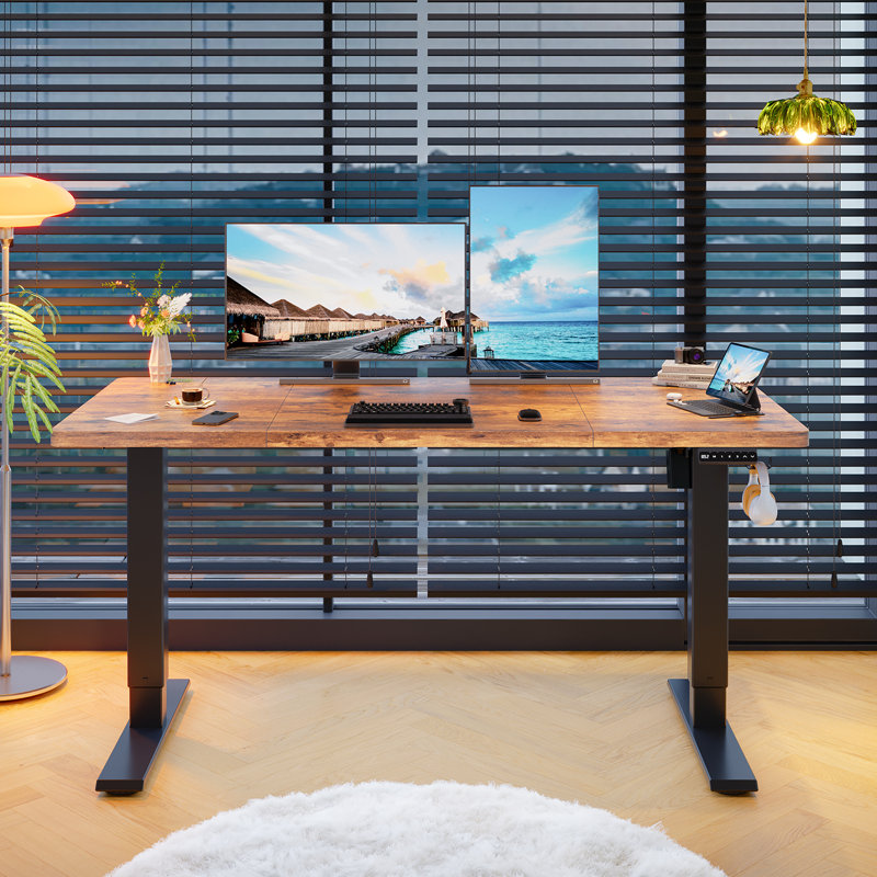 110/130/150 Cm W T-Shaped Standing Desk, Brown, Black, 130 cm W x 60 cm D