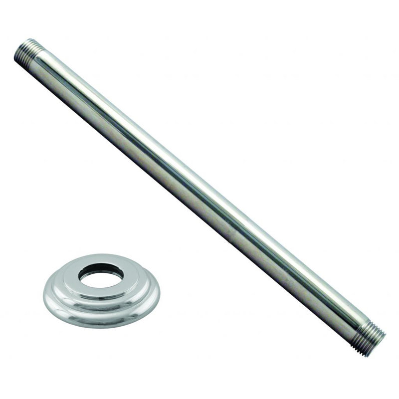 Bras de douche rond 1/2 po avec bride 12 po IPS x 12 po, Chrome poli