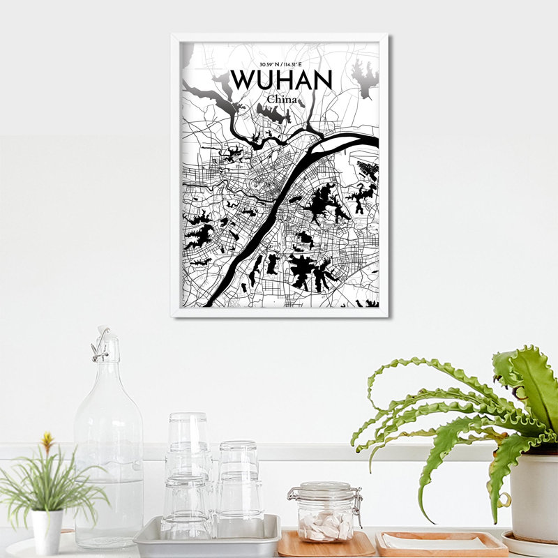 Carte de la ville de Whan, impression, Noir et blanc, H 24 po x l 18 po