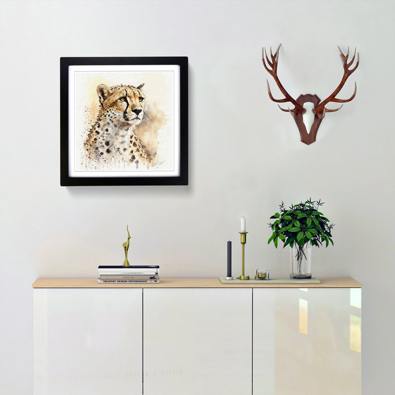 Cheetah Watercolour - Framed Print, Black