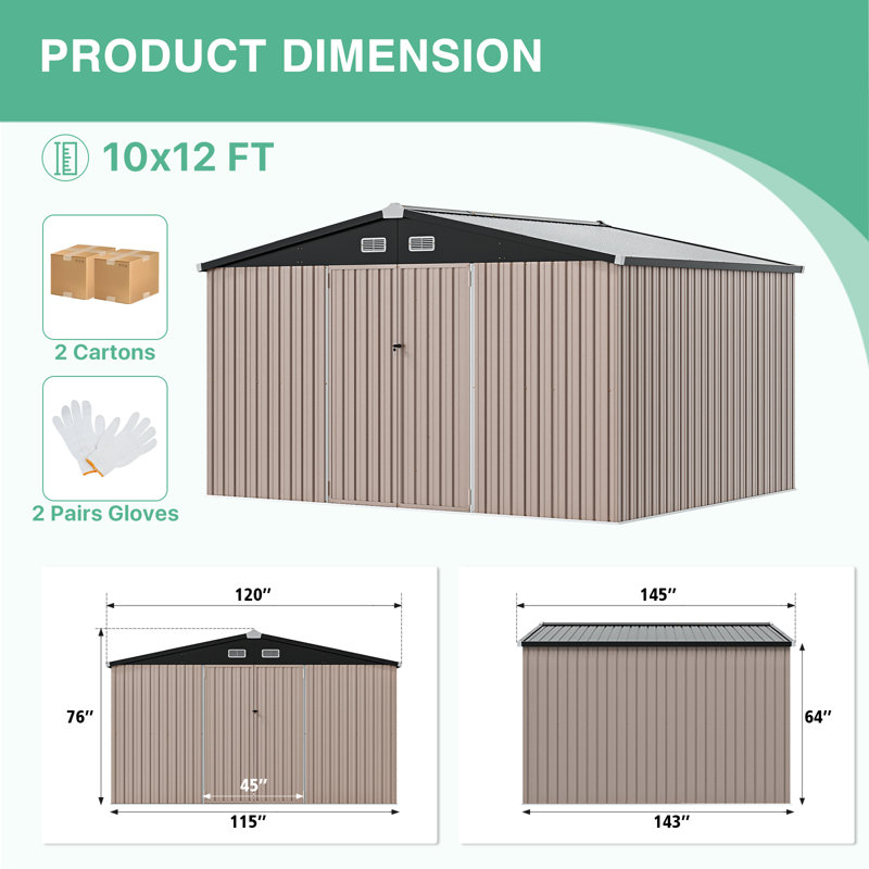 12 Ft. W X 10 Ft. D Metal Storage Shed