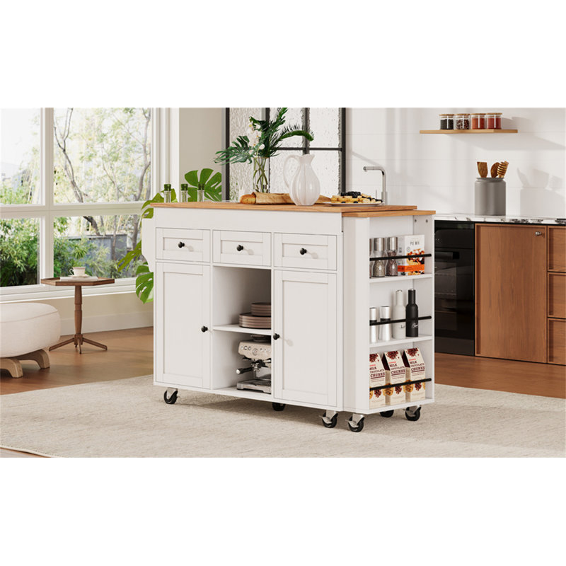 85.5" Kitchen Island With Extendable Dining Table, White