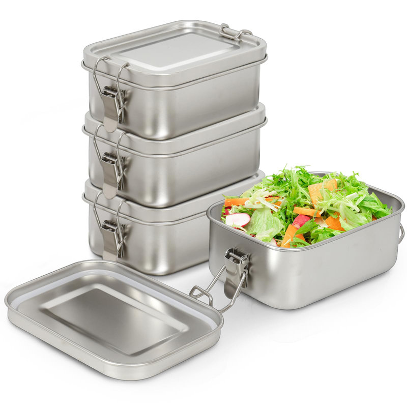 4-Piece 304 Stainless Steel Bento Box Set – 550ml Leak-Proof, Stackable Lunch Containers with Lids