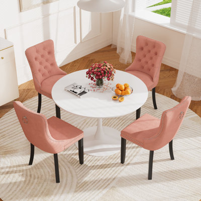 5-Piece Modern Dining Set: 42.1" Marble-Look MDF Table & 4 Velvet Upholstered Chairs