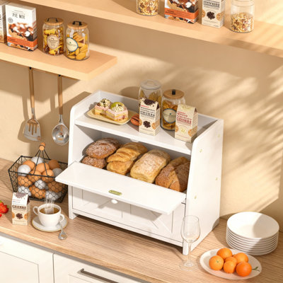 Double Layer Wooden Bread Box For Kitchen Countertop, Large Capacity Airtight Bread Storage Container With Magnetic Latch, Natural Bamboo Bread Bin Organizer