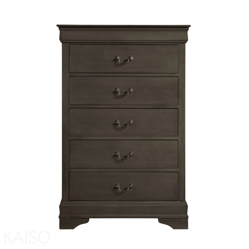 Meuble de chambre classique à 5 tiroirs au fini gris teinté classique de style Louis Philippe, Gris