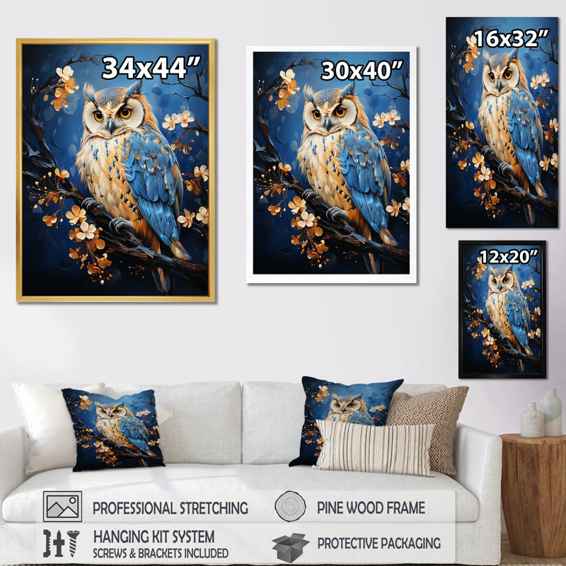 «Enchanted Forest Sentinels Owl» sur toile, H 20 po x l 12 po x P 1 po, Cadre flottant doré