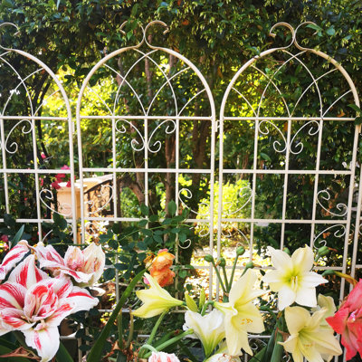 Ensemble de 2 treillis de jardin en métal 86,7 po x 19,7 po, antirouille blanc crème, supportant les plantes grimpantes telles que Morning Glory, jasmin, pois, rose facile à assembler, raisin, concombre