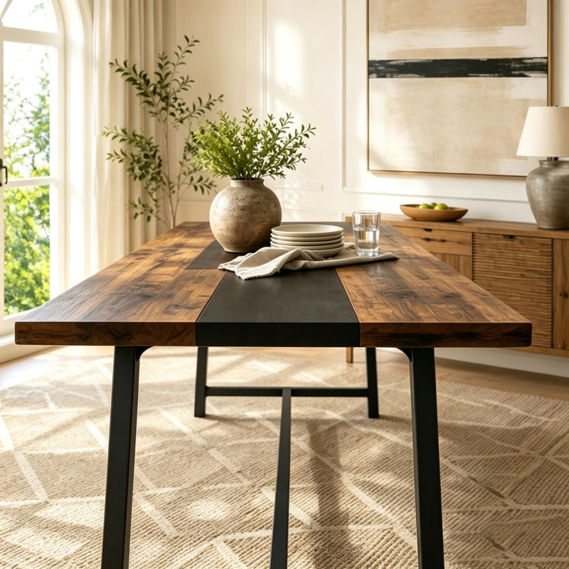70.9" Long Industrial Dining Table with Steel Legs