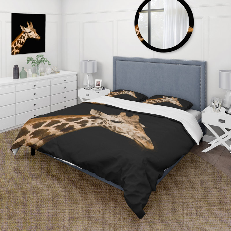 Gros plan Portrait d'une girafe IV - Ensemble de housse de couette Farmhouse - Microfibre de polyester