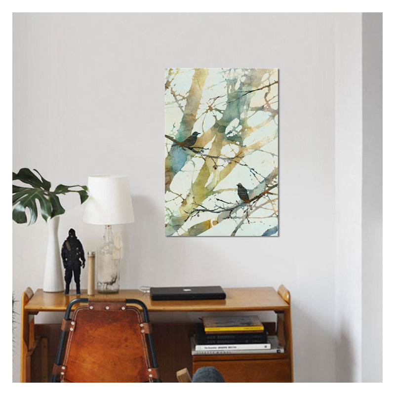 « botanique oiseaux ii », impression sur toile, H 26 po x l 18 po x P 1,5 po, Toile avec cadre noir, Pas de tapis
