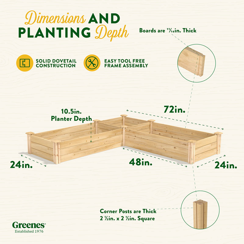 Wood Raised Garden Bed, 10.5" H x 24" W x 120" D