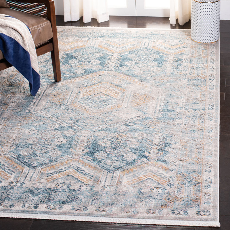 Qulin Oriental Blue/Gold Area Rug, Rectangle 8' x 10'