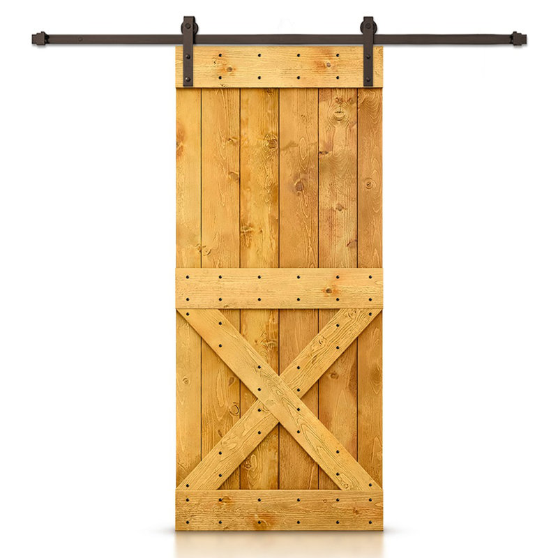 Porte de grange à panneaux et en bois avec quincaillerie d'installation, 42" x 84", Érable colonial, Bronze huilé