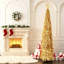 Sapin de Noël pliable et lumineux de 1,5 m, en forme de crayon, avec 50 lumières DEL blanc chaud et base pliable, disponible en 2 couleurs.-637879042