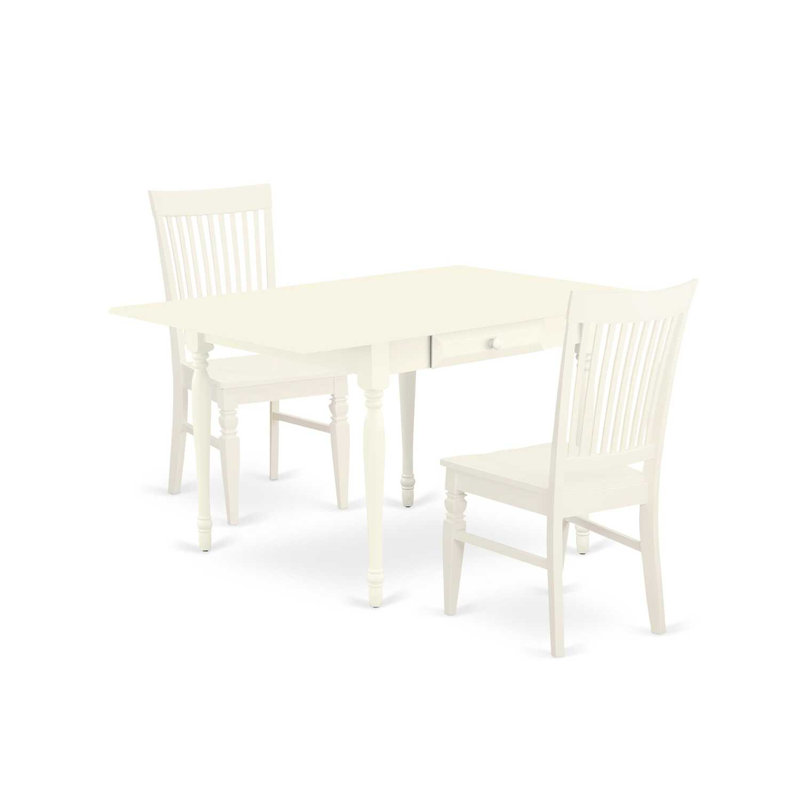 L'ensemble de 3 pièces de table de salle à manger moderne contient une table rectangulaire en bois avec Dropleaf et 2 chaises de salle à manger, lin blanc