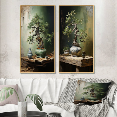 Ensemble de salon antique avec bonsaï antique II - arbre Bonsai Wall Art