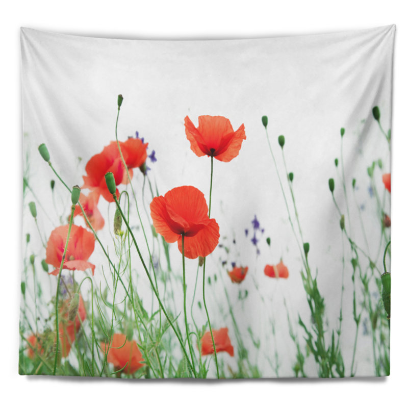 Tapisserie fleurs de coquelicot sur fond blanc, H 78 po x l 92 po