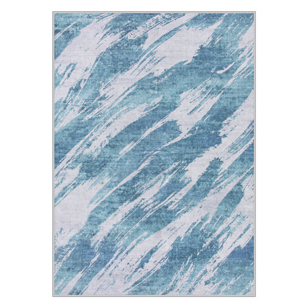 Ivy Bronx Abstract Neutral Washable Rug – Modern Soft Area Rug with Non ...