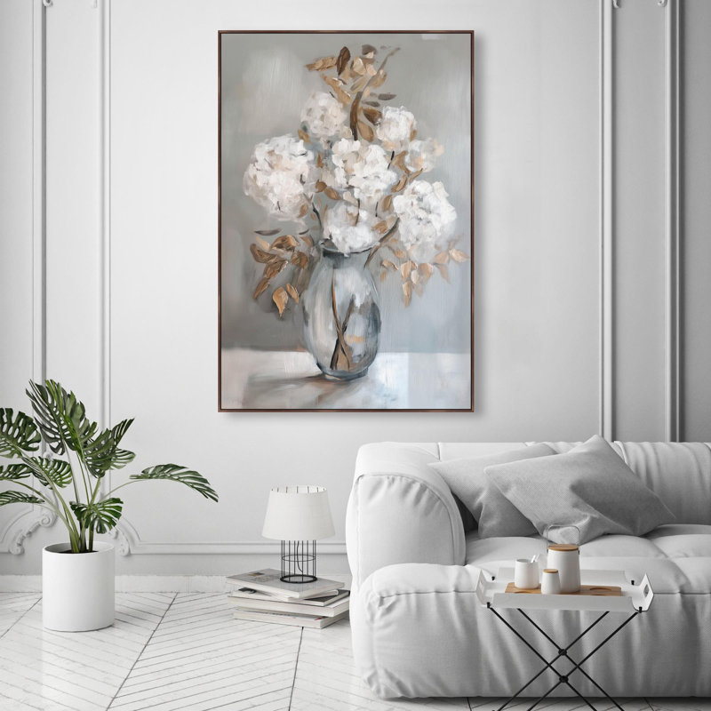 Oliver Gal Ghostly Flower I Floral and Botanical - Heavy Gel Top Coat Framed Canvas Art, Brown, 55" H x 37" W