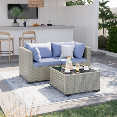 3-Piece Outdoor Wicker Sectional Sofa Set with Cushions & Coffee Table