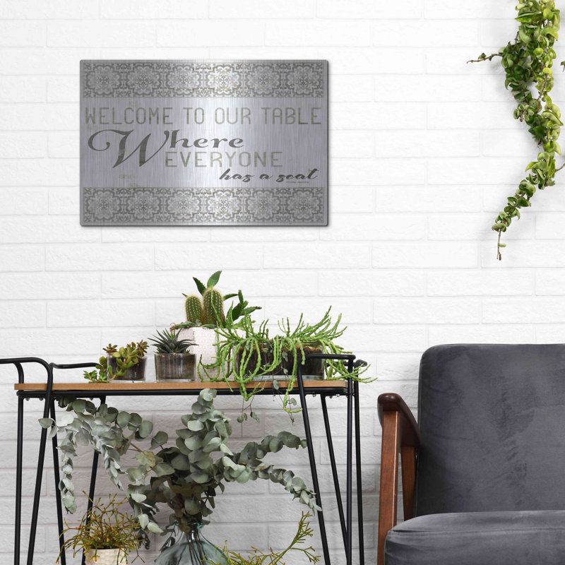 «Welcome to Our Table» par Cindy Jacobs, art mural en métal, H 12 po x l 16 po