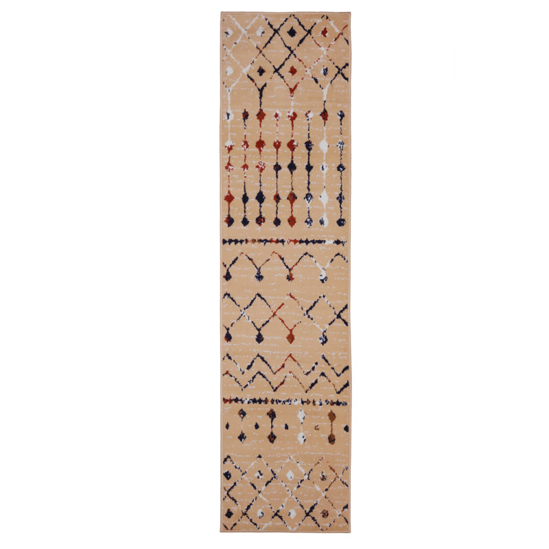 Tapis marocain noir / beige / rouge Kailin, Tapis de couloir 2 pi x 8 pi
